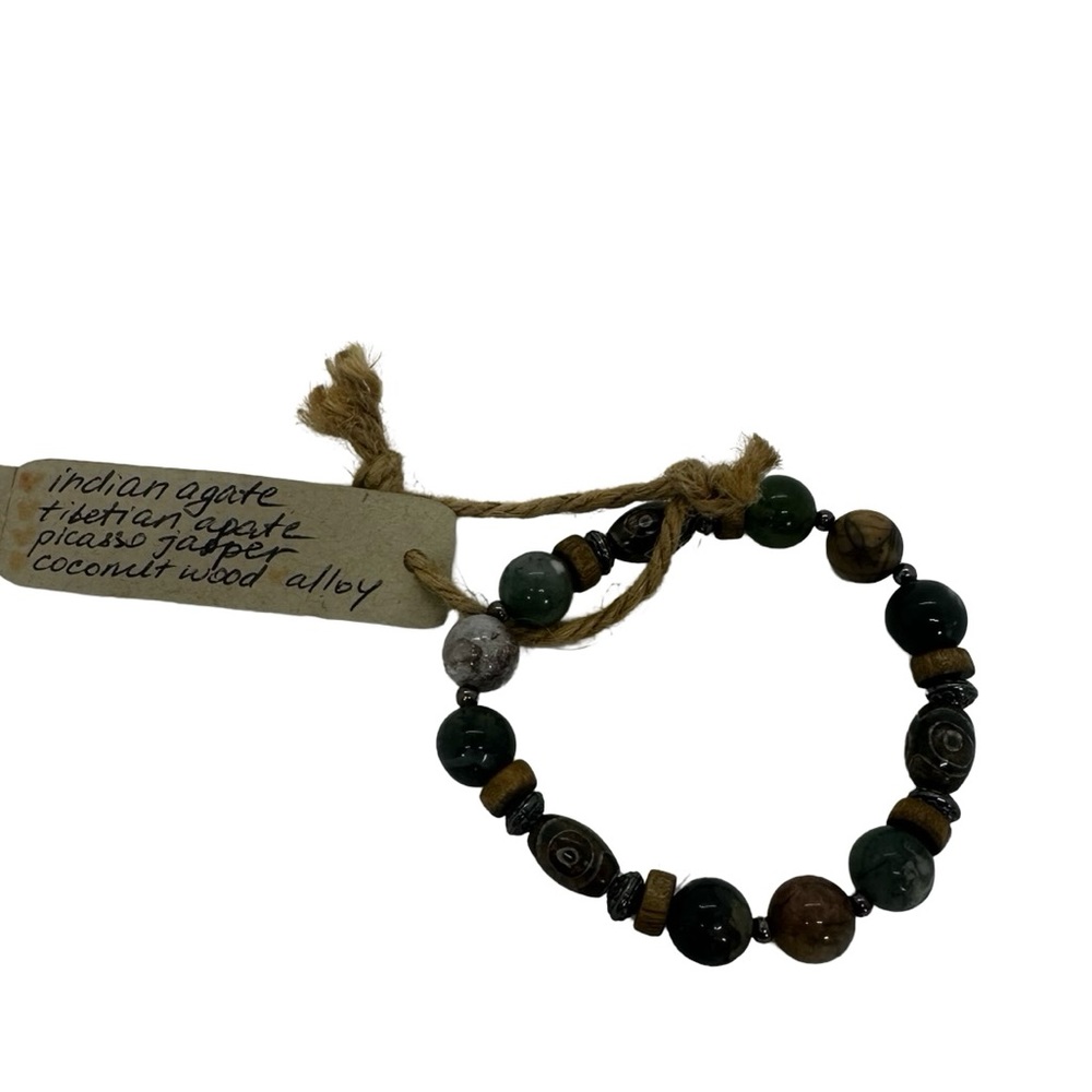 Handmade, one of a kind Chicago designer on elastic cord, agate apate Jasper